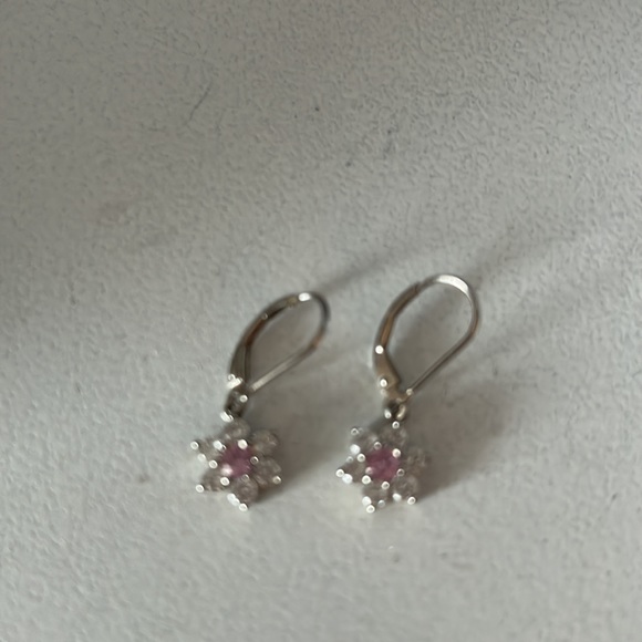 CRYSTAL dangling flower with pink center crystal earrings - Picture 6 of 7